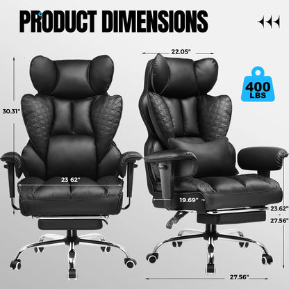 Ergonomic Leather High Back Office Chair Gaming Chair with Footrest, Adjustable Armrests
