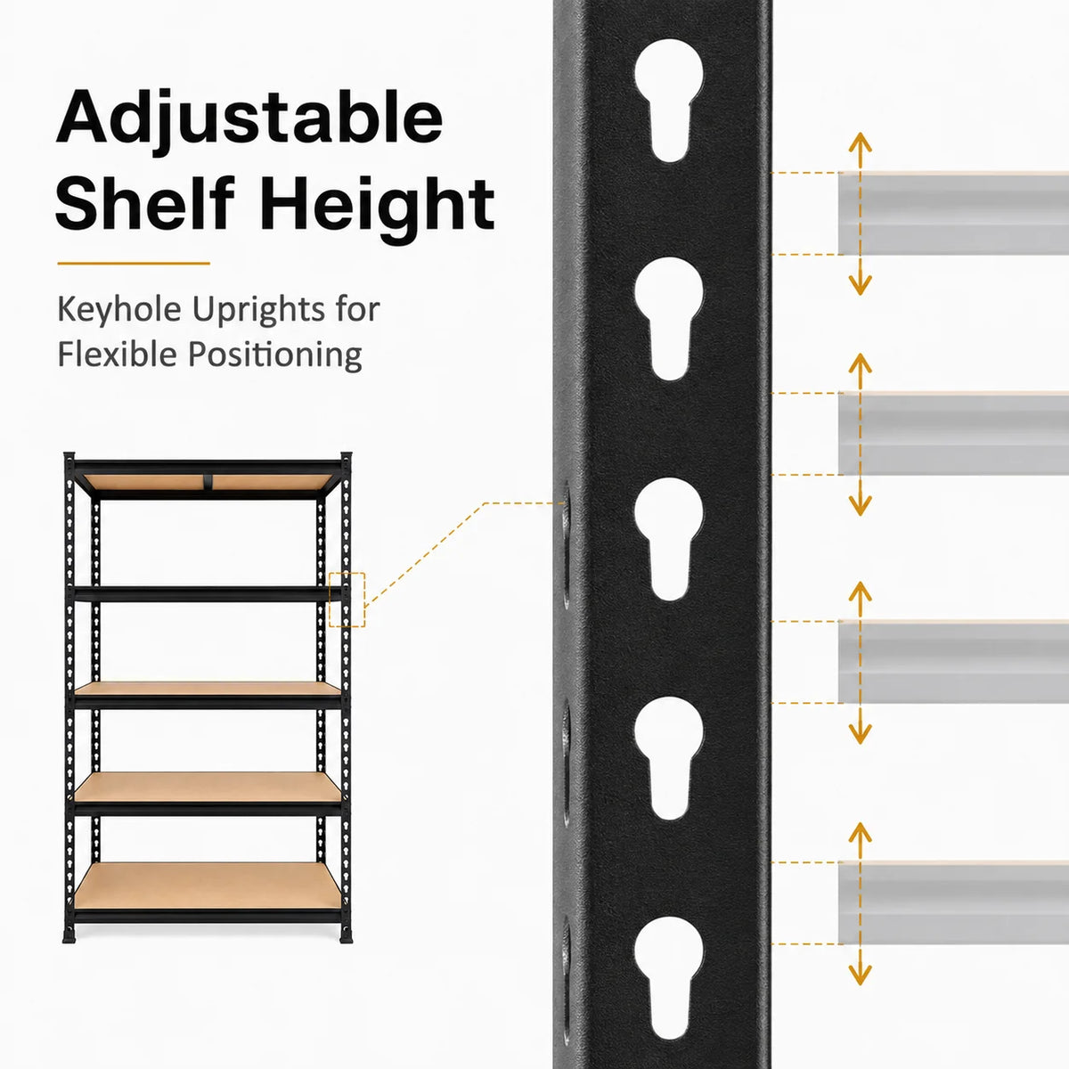 Heavy Duty Adjustable  5-Tier Metal Shelving Unit with MDF Shelves,