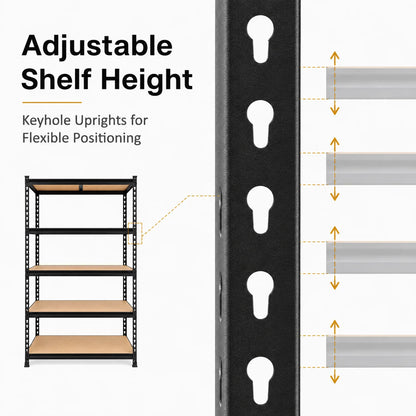 Heavy Duty Adjustable  5-Tier Metal Shelving Unit with MDF Shelves,