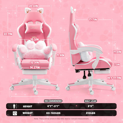 Ergonomic Computer Game Chair for Girls with Lumbar Support.  Gaming Chair with Cute Ears and Kawaii Pillow