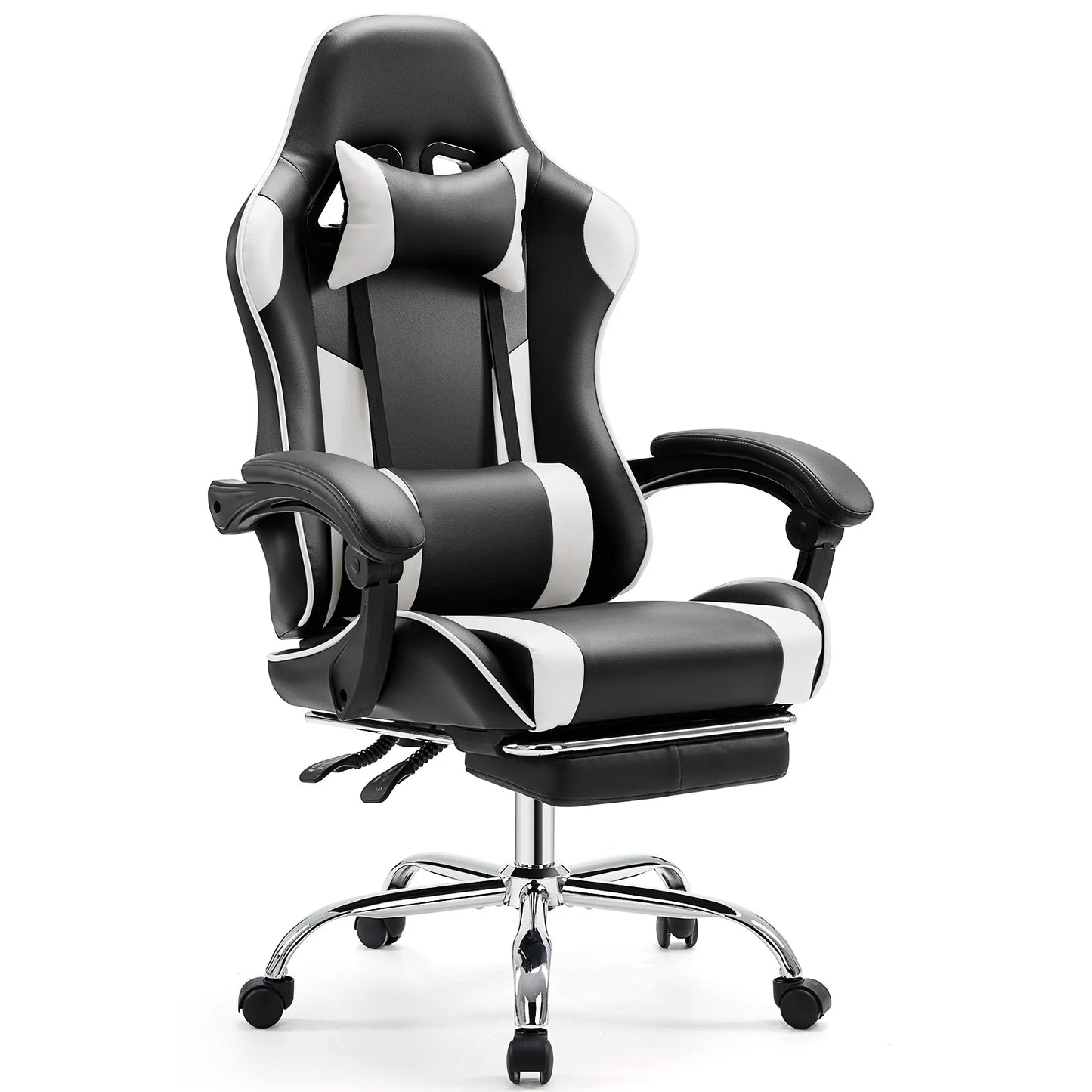 Adjustable Leather Gaming Chair with Headrest & Lumbar Support