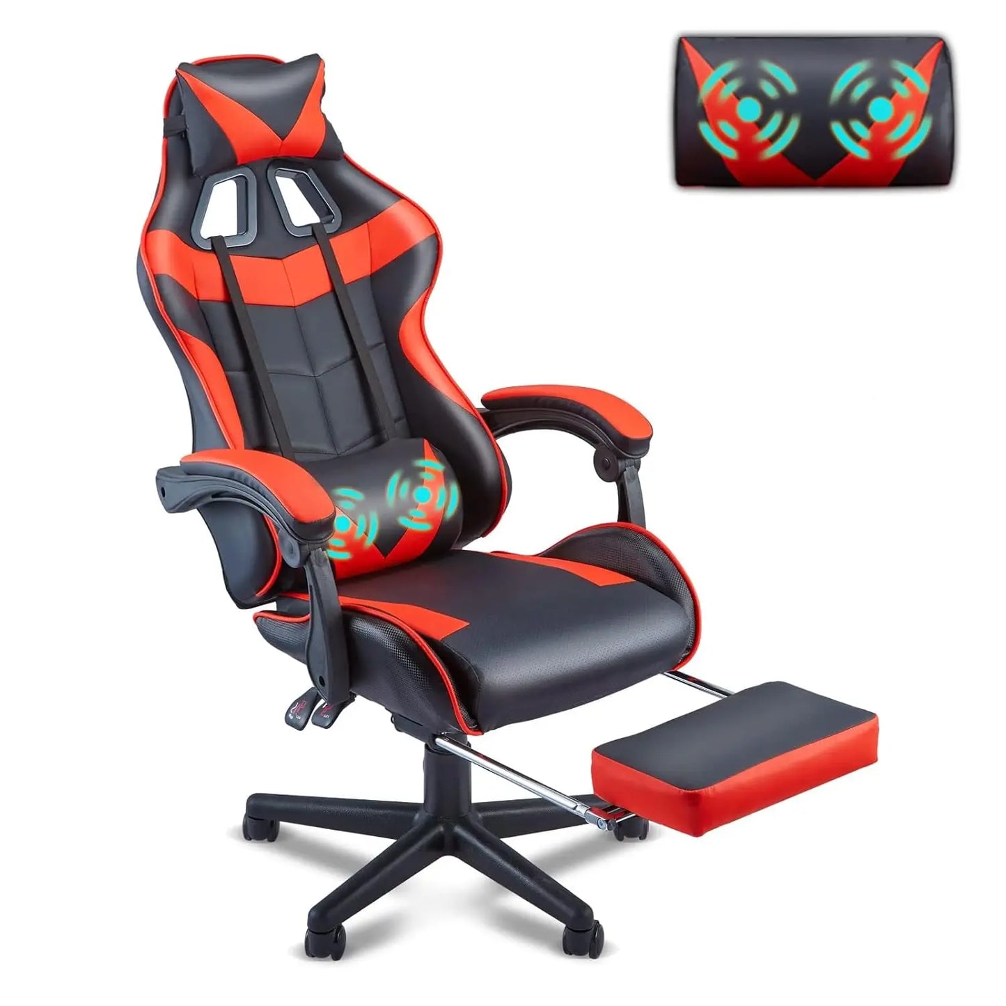 Pink Ergonomic Gaming Chair with Bunny Ears Footrest Headrest Lumbar Support for Home Office