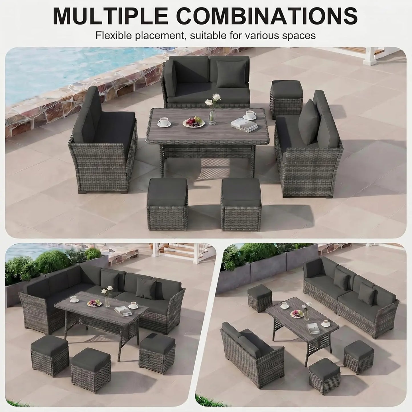 7 Pieces Patio Furniture Set, Wicker Conversation Set with Dining Table, Chairs and, Customized