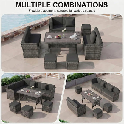 7 Pieces Patio Furniture Set, Wicker Conversation Set with Dining Table, Chairs and, Customized