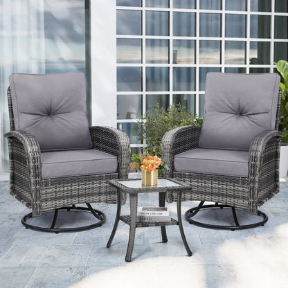 Swivel Wicker Chairs With Side Table Outdoor Patio Furniture Set Washable Thick Cushion For Balcony Deck Garden
