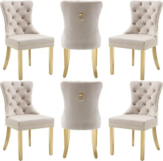 Velvet Dining Chairs Set of 6, Nikki Collection Dining Room Chairs with Wood Legs