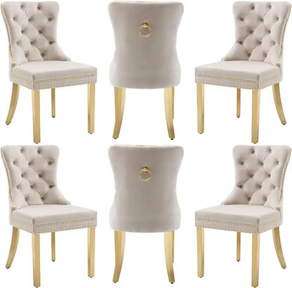 Velvet Dining Chairs Set of 6, Nikki Collection Dining Room Chairs with Wood Legs