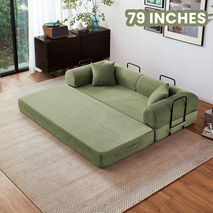 79''  Foldable Convertible Futon Sleeper Sofa Bed with L-Shaped Armrests for Living Room