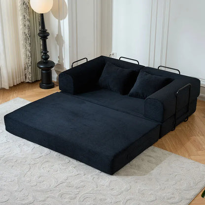79''  Foldable Convertible Futon Sleeper Sofa Bed with L-Shaped Armrests for Living Room