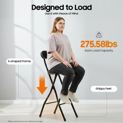 Folding Bar Stool with Back, 25.6 in Cushioned Padded Foldable Chairs, Tall Bar Collapsible Stools, Round Counter Height Stool Chair, suitable for Camping, Kitchen, Shop, and Cafe