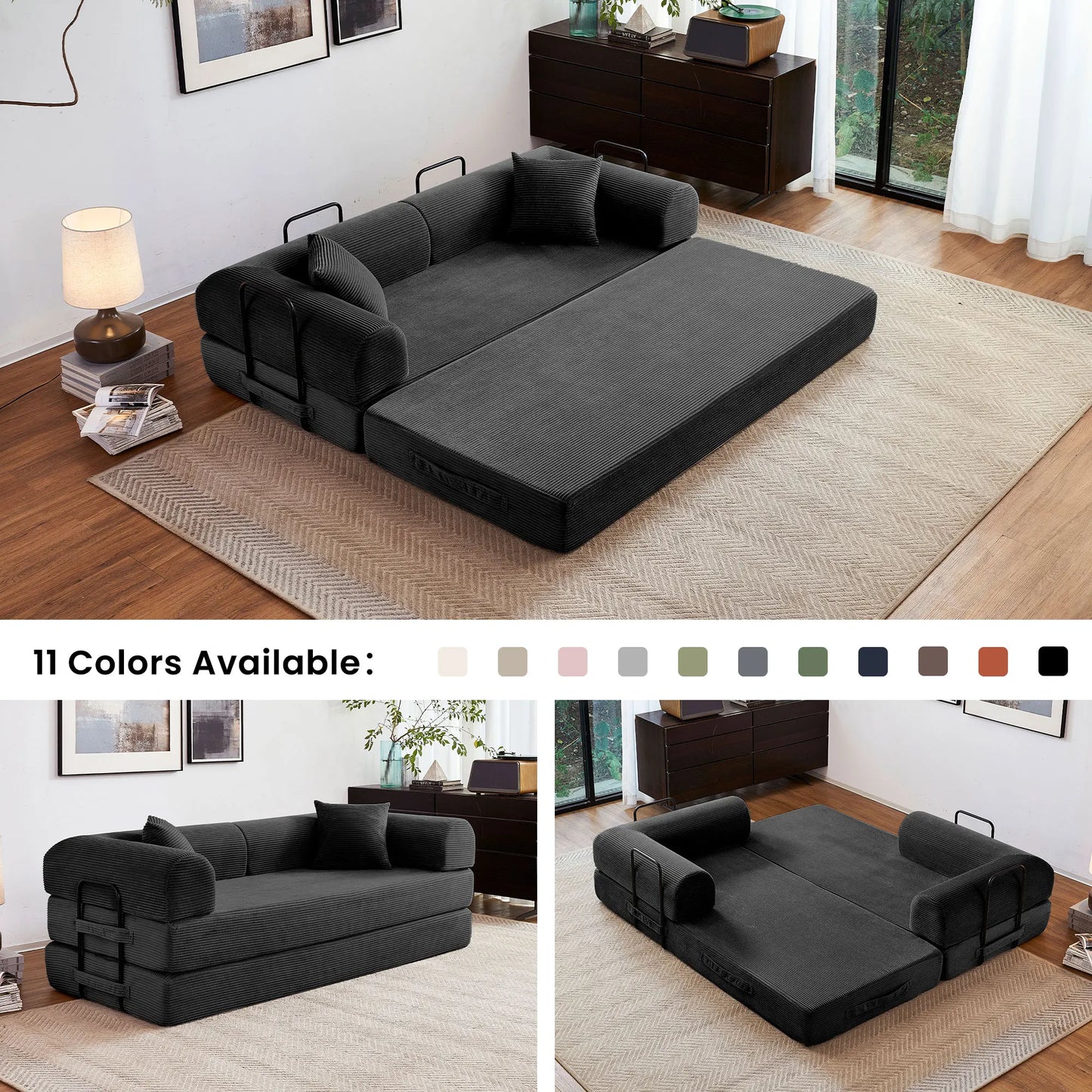 79''  Foldable Convertible Futon Sleeper Sofa Bed with L-Shaped Armrests for Living Room