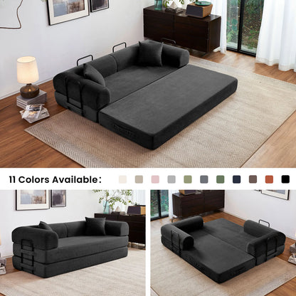 79''  Foldable Convertible Futon Sleeper Sofa Bed with L-Shaped Armrests for Living Room