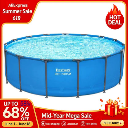 Steel Pro MAX 15 x 48 Above Ground Pools, Round Metal Frame Outdoor Swimming Pool for Backyard, Blue, Pool, Custom
