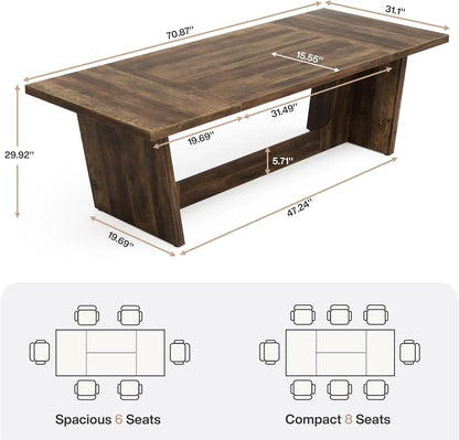 Rectangular Rustic Long  Farmhouse Kitchen Table with Solid Pedestal for Big Family