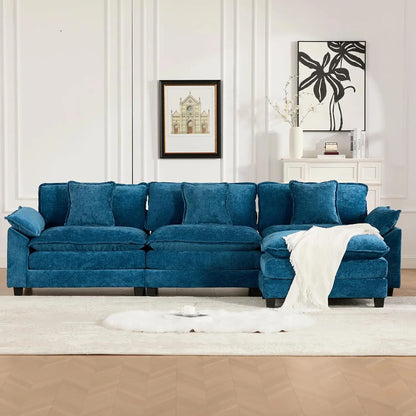 117.9" Modern Sectional Couches for Living Room, Blue Chenille Comfy Cloud Couch