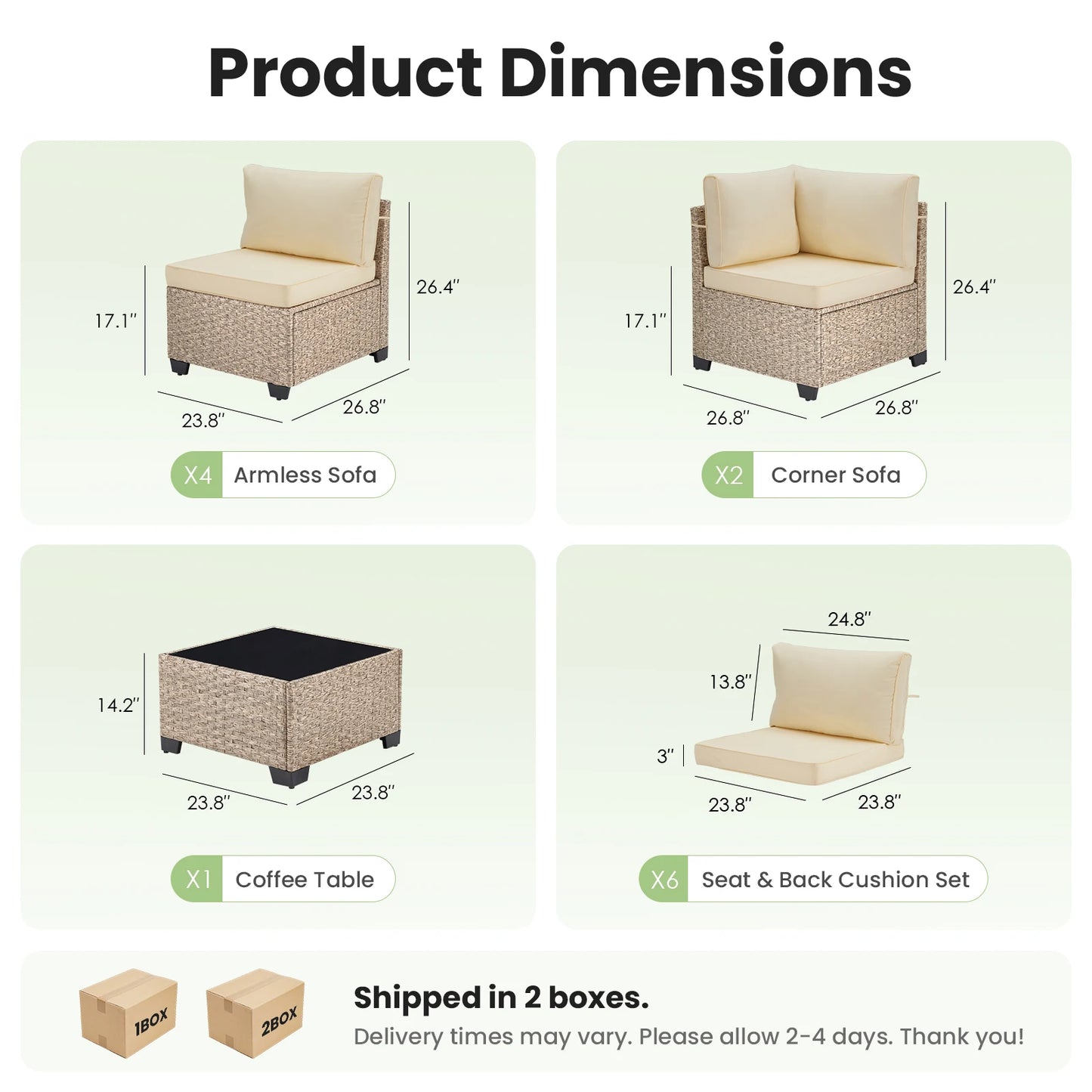 7-Piece Patio Furniture Set, Outdoor Rattan Sectional Sofa with Tempered Glass Table, All-Weather, for Garden, Porch, Backyard