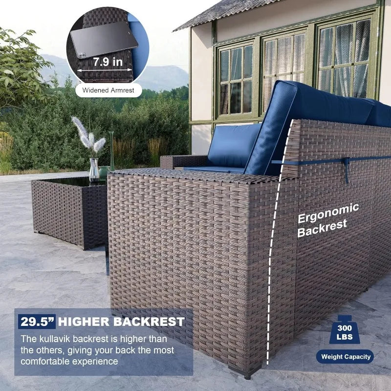 6PCS Outdoor Wicker Rattan Sectional Sofa Patio Furniture Set
