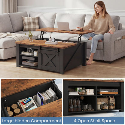 31.5IN Wood Lift Top Coffee Table  Square Living Room Adjustable Storage Shelf Easy Lift Or Lower For Tea Dining Tables