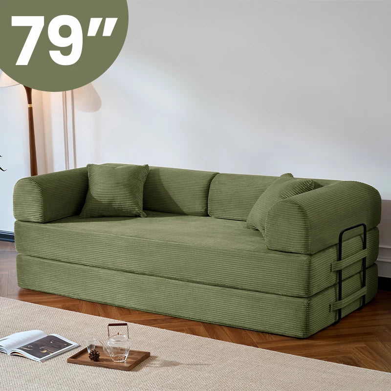 79’’ Folding  Corduroy Upholstered Convertible Sofa Bed  Boneless Couch