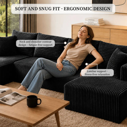 132in Modular U-Shaped Sectional Sofa with Double Chaise Lounges, 8-Piece Corduroy Oversized Pit Couch, Seats 6 People, Large U Style Floor Sofa for Living Room Family Gathering