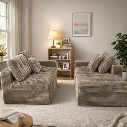 105 Inch Modular Cloud Sofa Set, DIY Convertible Sectional Couch with Movable Ottoman, Pure High Density Foam Cushion, Plush Faux Rabbit Fur Velvet Upholstered Deep Seat Sofa for Modern Living Room Apartment Small Space Famil