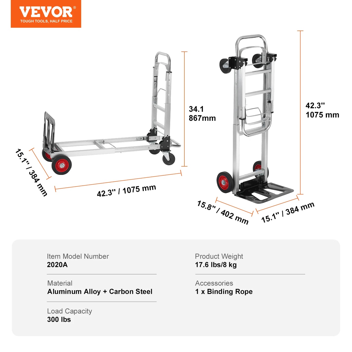400 lbs Folding Hand Truck Lightweight Dolly with Wheels Foldable Utility Cart for Warehouse Transport Moving