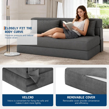 4-in-1 Folding Convertible  Bed Sleeper Soft Corduroy Loveseat Couch With Pillow Space-Saving Fold Out Chair Bed For Room