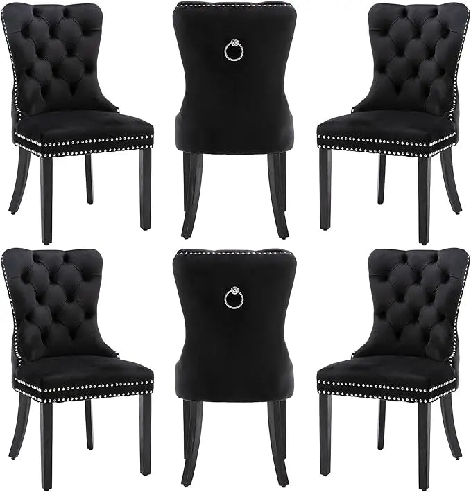 Velvet Dining Chairs Set of 6, Nikki Collection Dining Room Chairs with Wood Legs