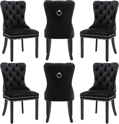 Velvet Dining Chairs Set of 6, Nikki Collection Dining Room Chairs with Wood Legs