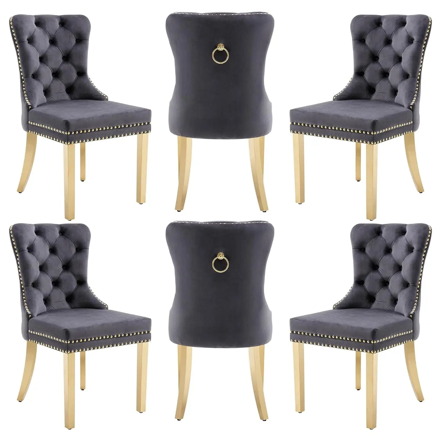 Leather Dining Chairs with Solid Wood Legs and Pull Ring, Luxury, Customized Set of 6
