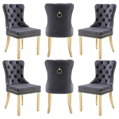 Leather Dining Chairs with Solid Wood Legs and Pull Ring, Luxury, Customized Set of 6