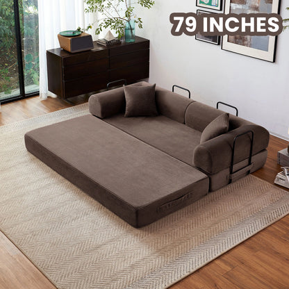 79''  Foldable Convertible Futon Sleeper Sofa Bed with L-Shaped Armrests for Living Room