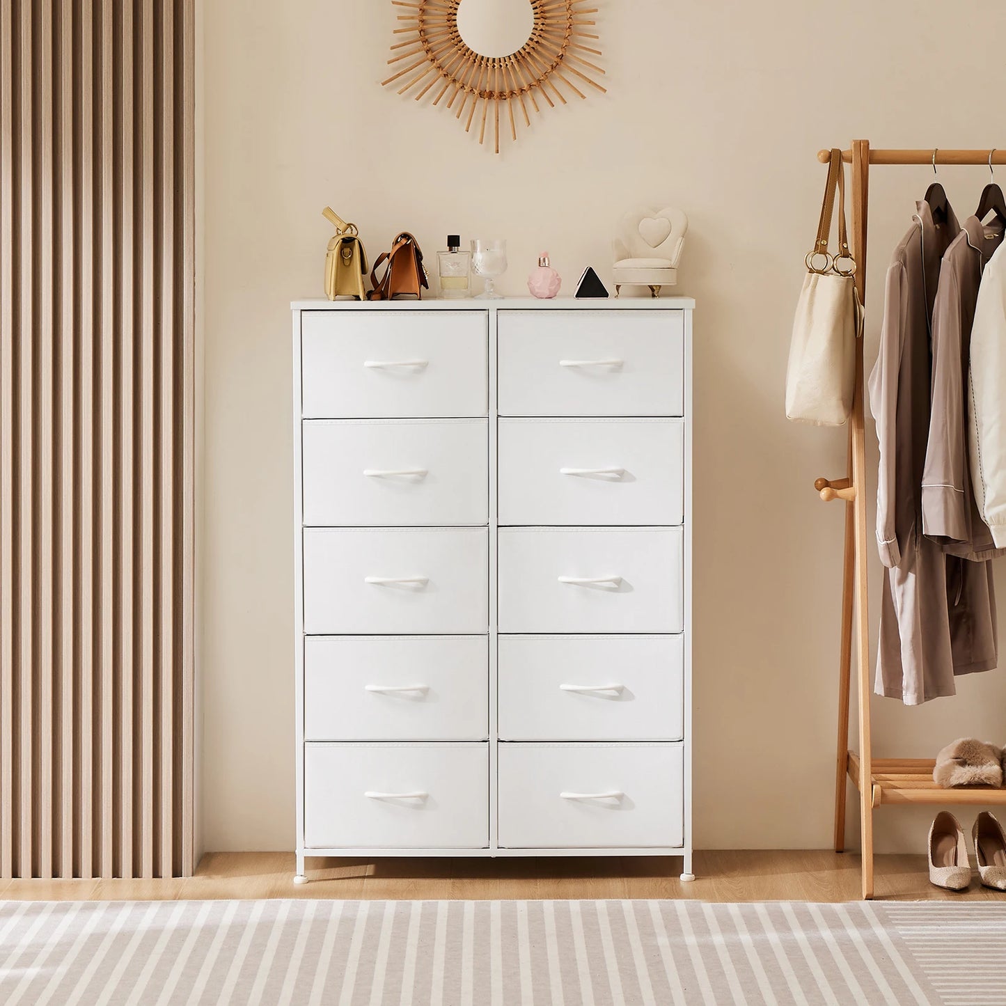 Bedside Steel Frame Wardrobe  With 10 Fabric Drawers