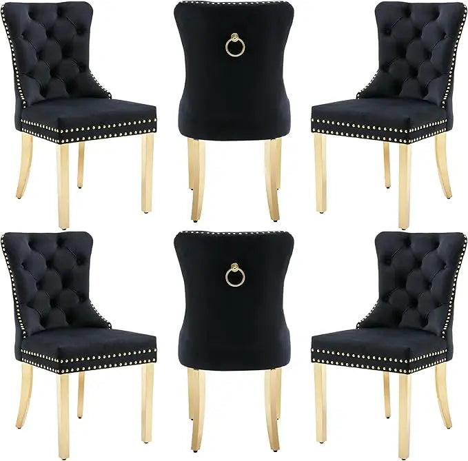 Velvet Dining Chairs Set of 6, Nikki Collection Dining Room Chairs with Wood Legs