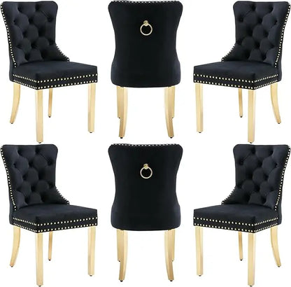 Velvet Dining Chairs Set of 6, Nikki Collection Dining Room Chairs with Wood Legs