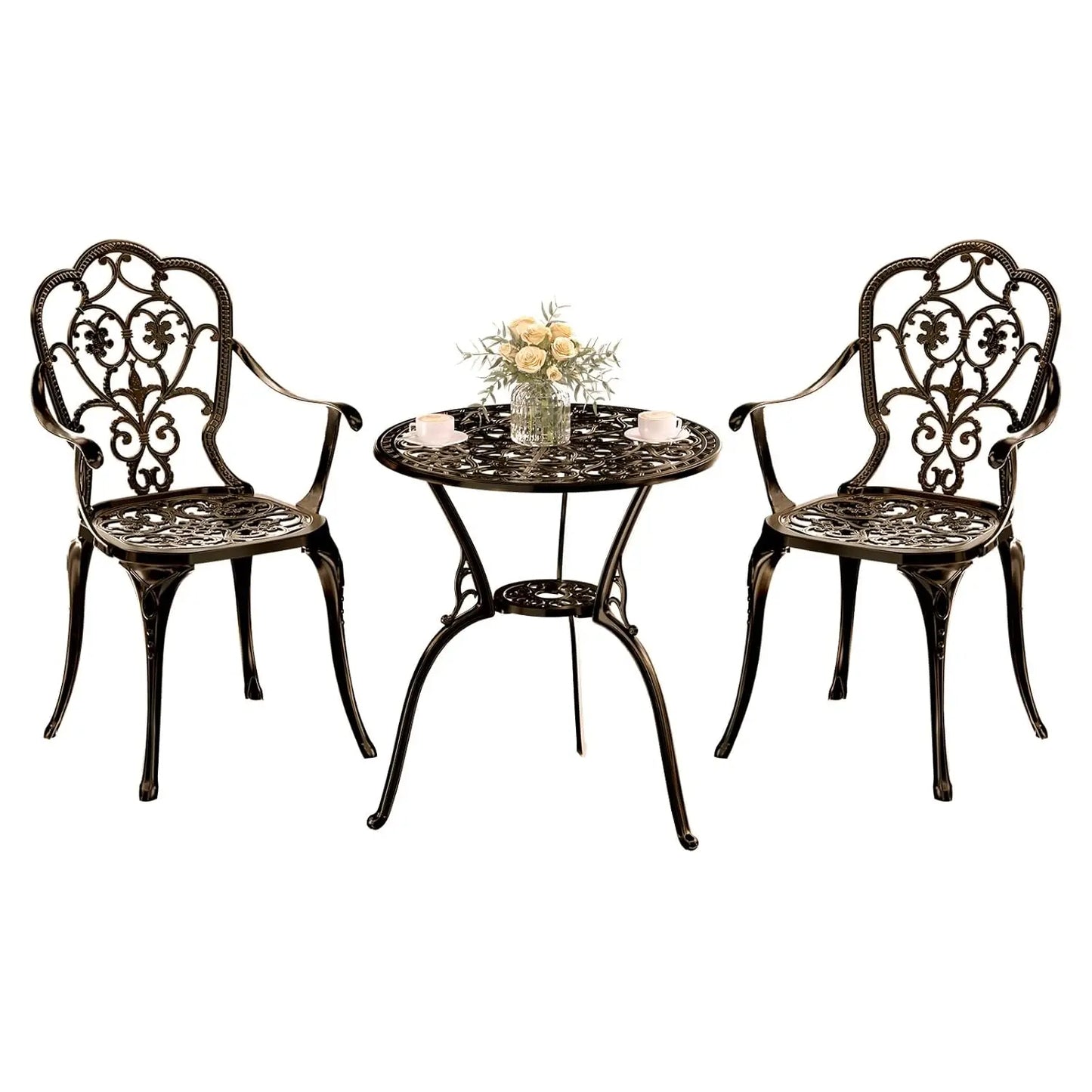 Cast Aluminum Bistro Set 3pc Table & Chairs w/Umbrella Hole Outdoor Patio Garden Lawn, Customized