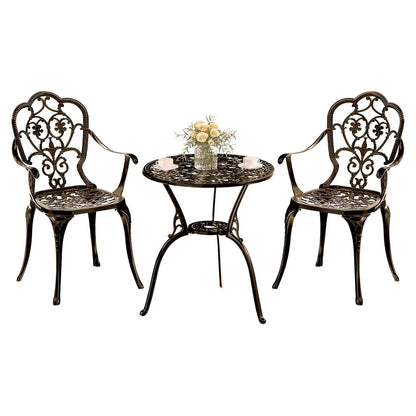 Cast Aluminum Bistro Set 3pc Table & Chairs w/Umbrella Hole Outdoor Patio Garden Lawn, Customized