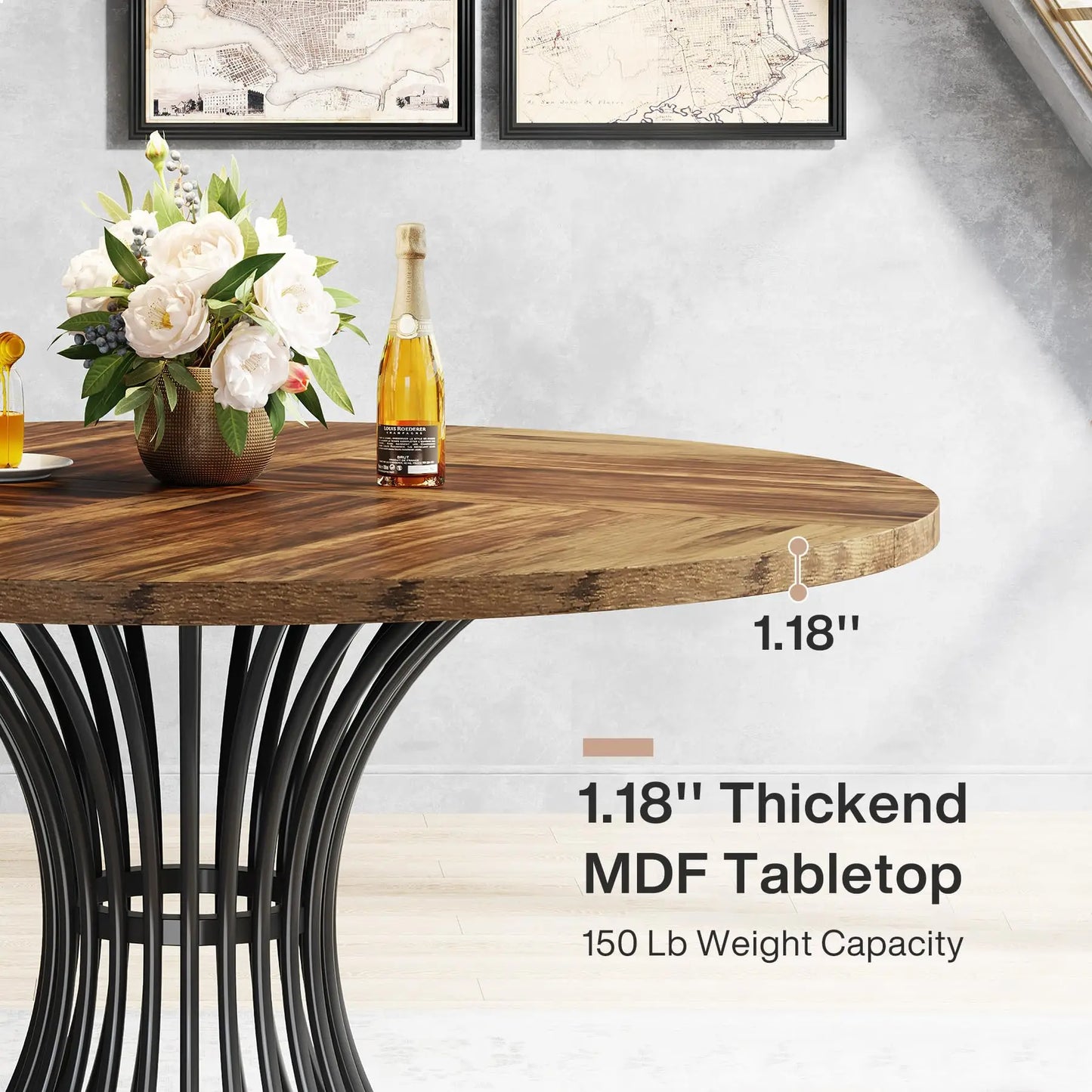 47-Inch Round Farmhouse  Dining Table for 4-6 People