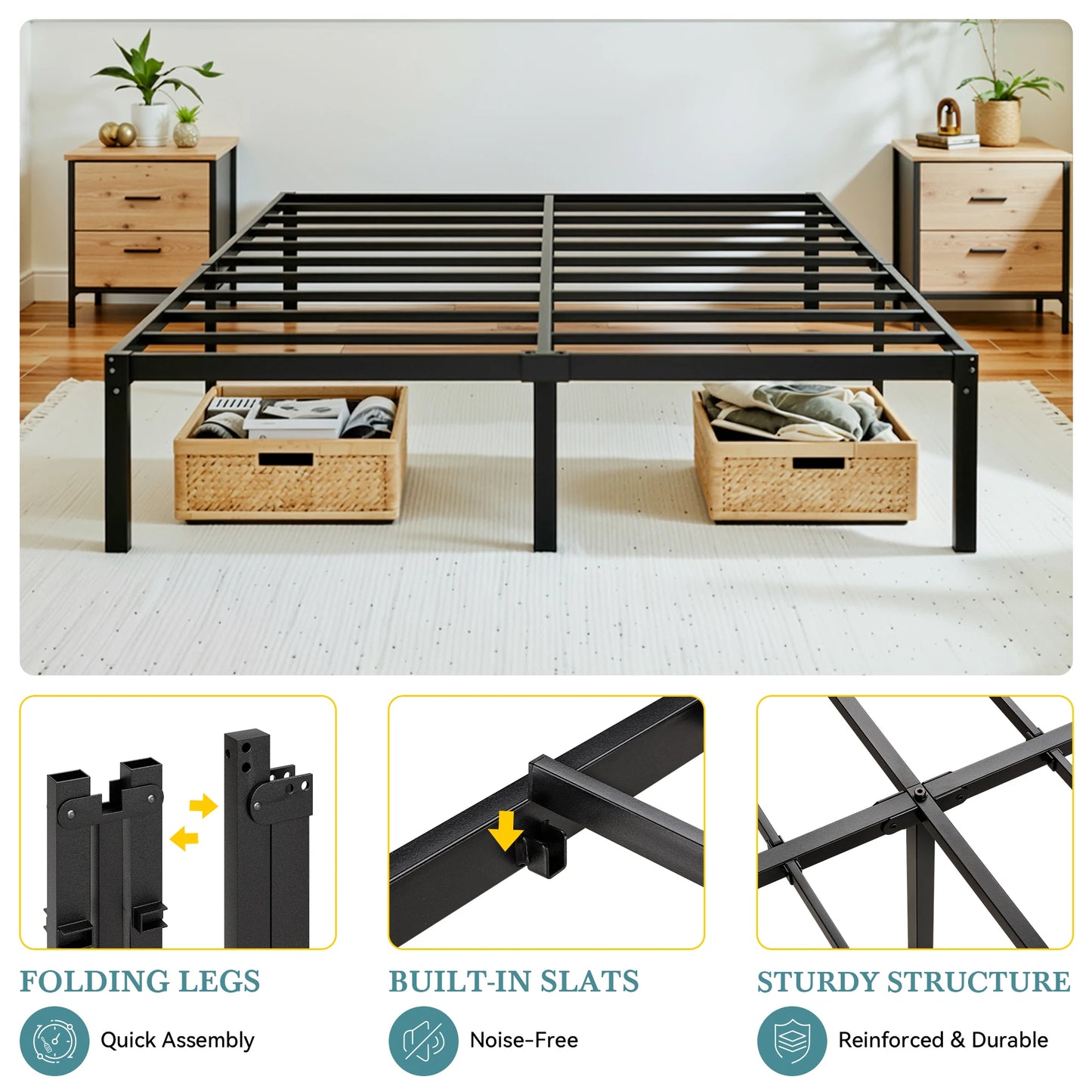 Metal Platform Bed Frame with Storage Space, Twin/Full/Quen/King