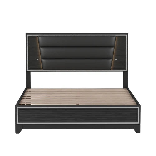 3-Piece Bedroom Set Queen Size Upholstered Bed with LED Lights, Nightstands and Dresser , Black /white