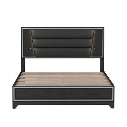 3-Piece Bedroom Set Queen Size Upholstered Bed with LED Lights, Nightstands and Dresser , Black /white