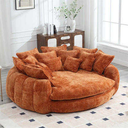 Oversized Round Chaise Lounge Chair with 14 Pillows, Modern Chenille Boneless Couch, Memory Foam
