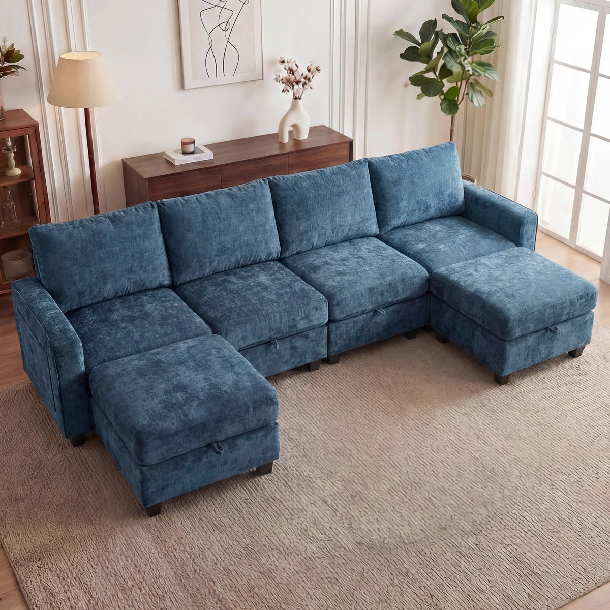 Modular Sectional Sofa Set with 2 Ottomans, U Shaped Convertible Couch with Storage, 4 Seat Convertible Sectional Couches for Large Living Room, Cloud-Like Comfort