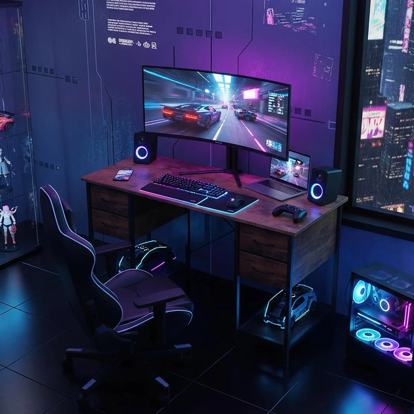 55 Inch Computer Desk  with 4 Drawers