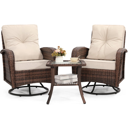 Swivel Wicker Chairs With Side Table Outdoor Patio Furniture Set Washable Thick Cushion For Balcony Deck Garden