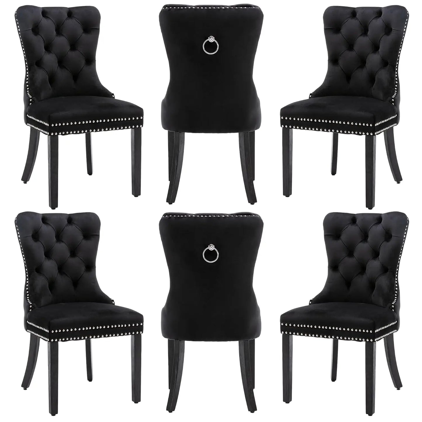 Leather Dining Chairs with Solid Wood Legs and Pull Ring, Luxury, Customized Set of 6