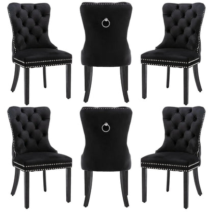 Leather Dining Chairs with Solid Wood Legs and Pull Ring, Luxury, Customized Set of 6