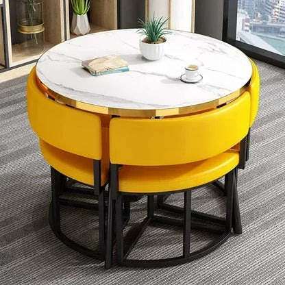 Round Luxury White Mobile Dining Table  Set with 4 Chairs