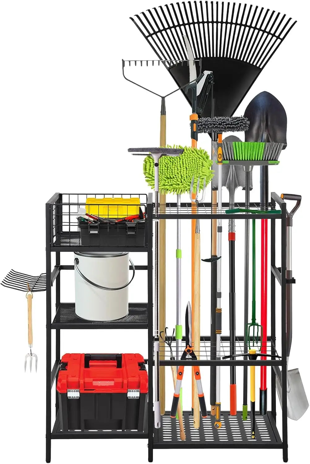 Heavy Duty 3 Tier Garden Tool Organizer With 35 Long Handled Slots Basket And Hooks for Garage or Yard