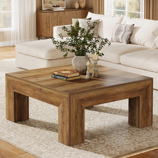 39.4-Inch Square Coffee Table for Living Room, Farmhouse  Cocktail Table with Sturdy Wooden Legs